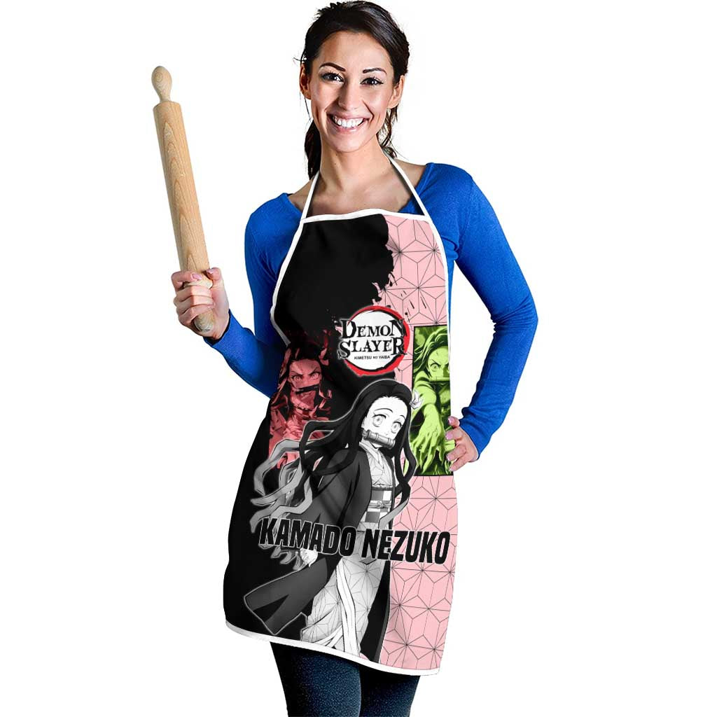 Nezuko Kamado from Demon Slayer Apron with Pink Pattern Kimono and Demon Form Flames Design - The Mazicc