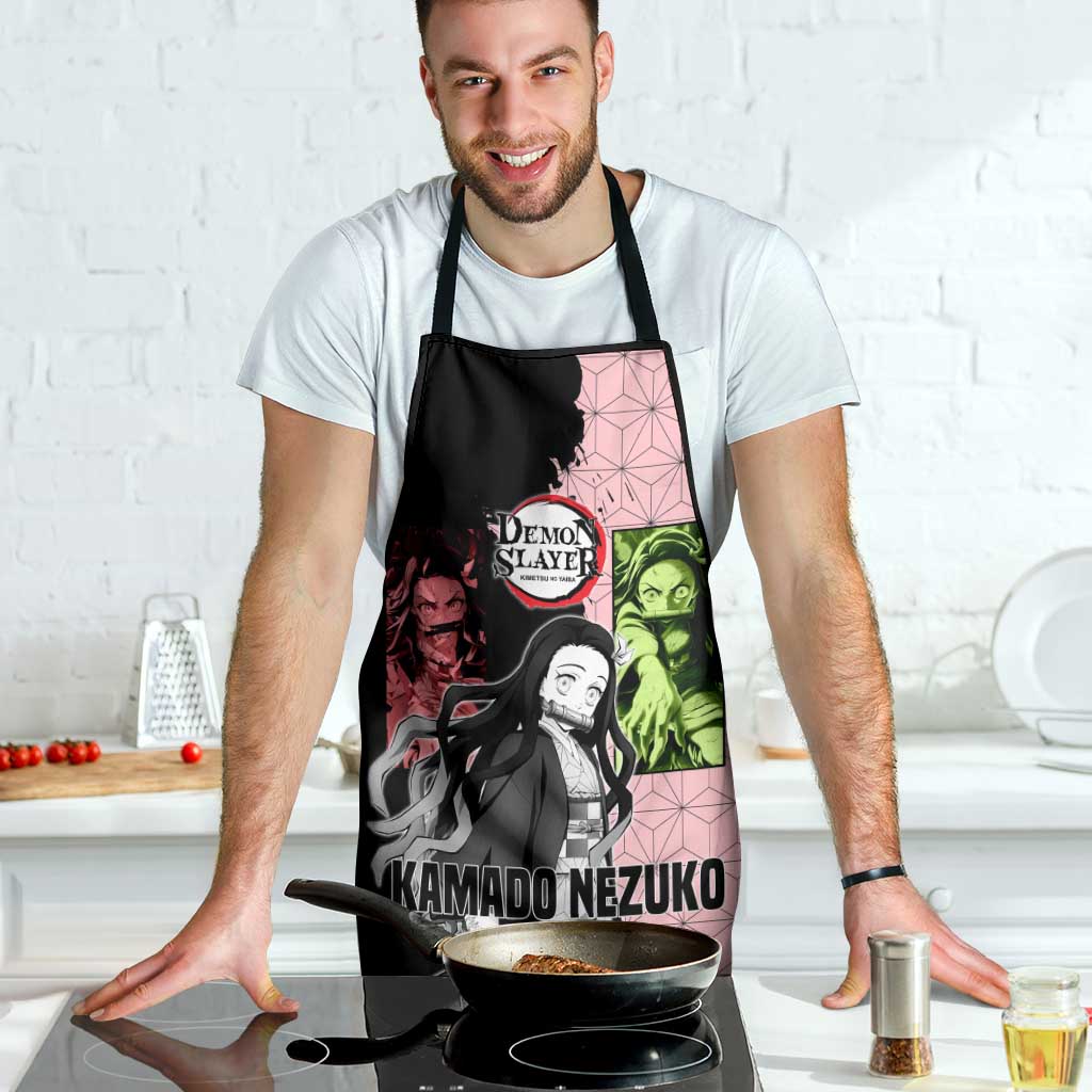 Nezuko Kamado from Demon Slayer Apron with Pink Pattern Kimono and Demon Form Flames Design - The Mazicc