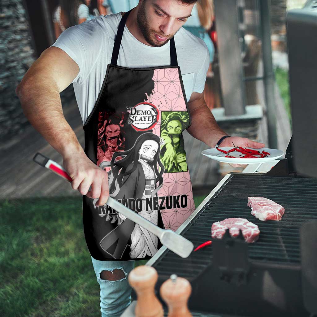 Nezuko Kamado from Demon Slayer Apron with Pink Pattern Kimono and Demon Form Flames Design - The Mazicc