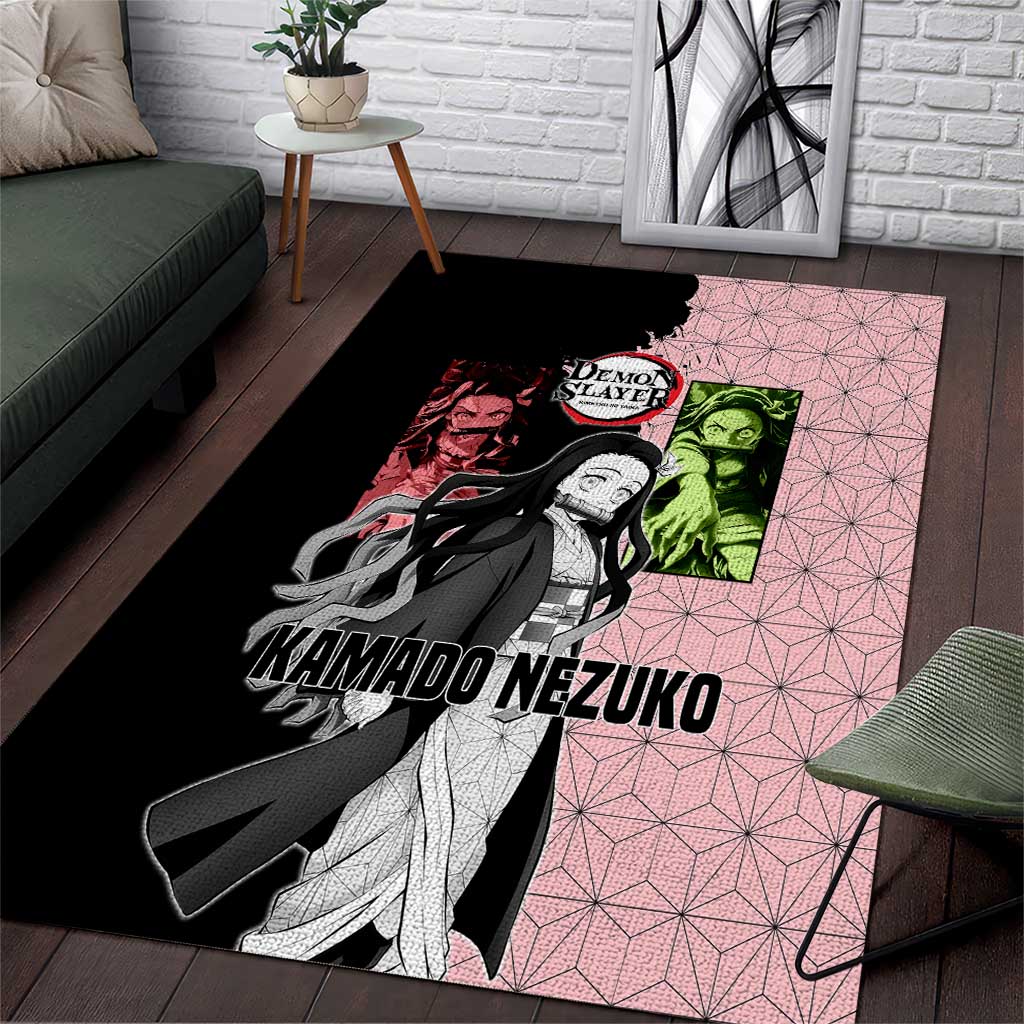 Nezuko Kamado from Demon Slayer Area Rug with Pink Pattern Kimono and Demon Form Flames Design - The Mazicc