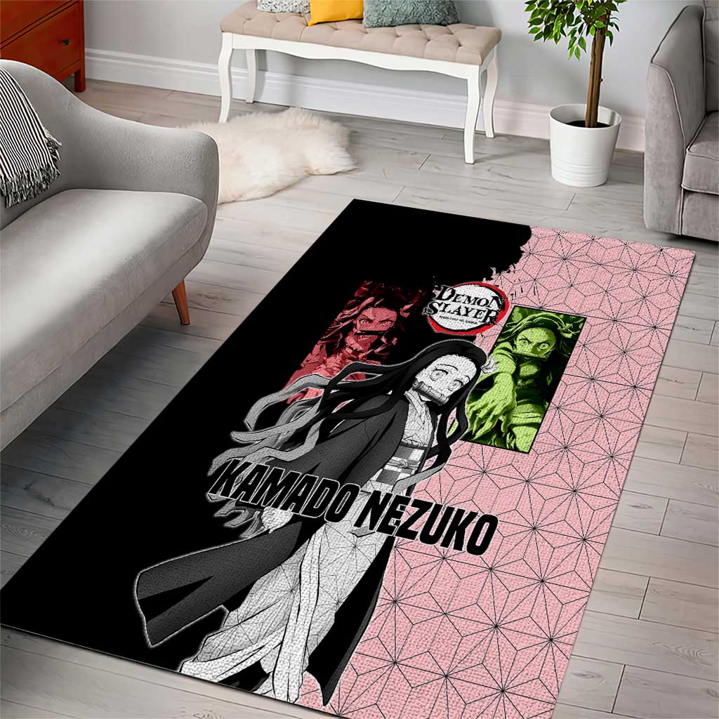 Nezuko Kamado from Demon Slayer Area Rug with Pink Pattern Kimono and Demon Form Flames Design - The Mazicc