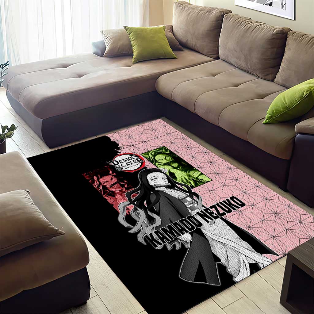 Nezuko Kamado from Demon Slayer Area Rug with Pink Pattern Kimono and Demon Form Flames Design - The Mazicc