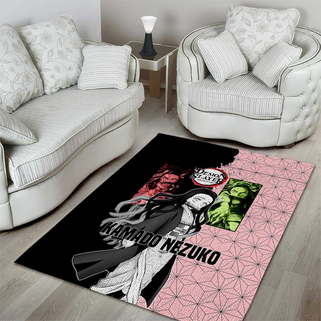 Nezuko Kamado from Demon Slayer Area Rug with Pink Pattern Kimono and Demon Form Flames Design - The Mazicc