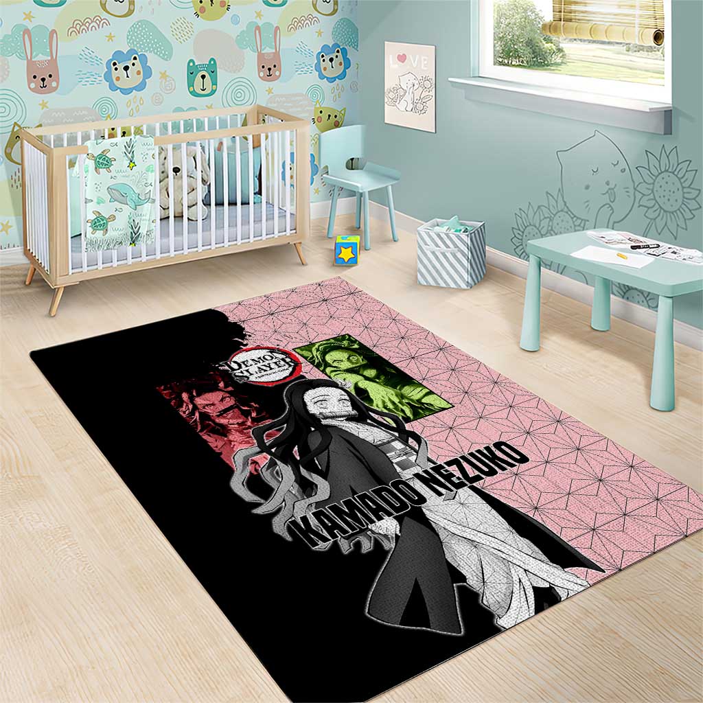 Nezuko Kamado from Demon Slayer Area Rug with Pink Pattern Kimono and Demon Form Flames Design - The Mazicc
