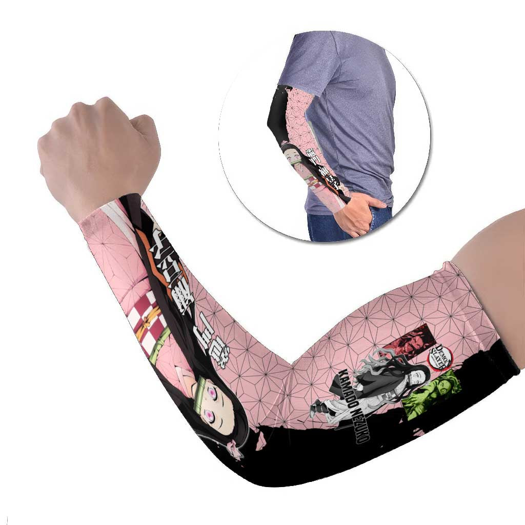 Nezuko Kamado from Demon Slayer Arm Sleeves with Pink Pattern Kimono and Demon Form Flames Design - The Mazicc