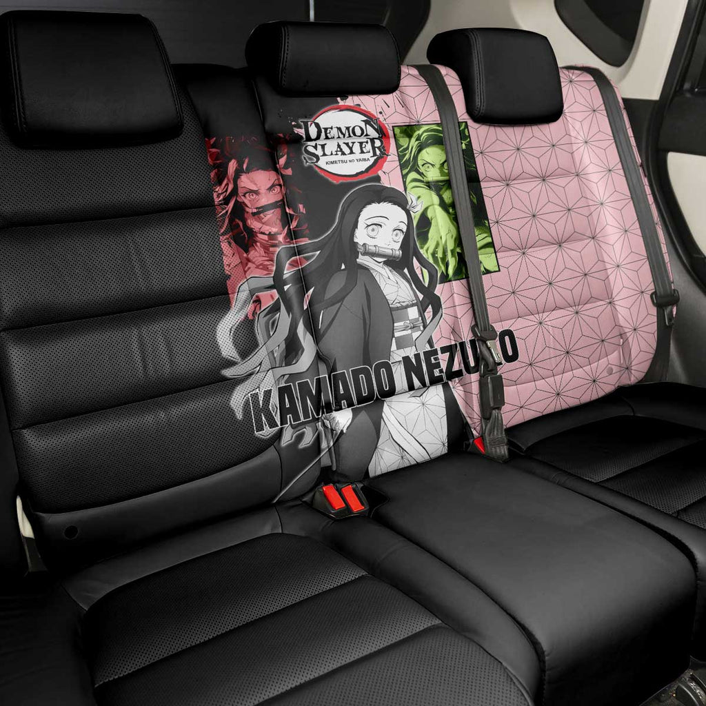 Nezuko Kamado from Demon Slayer Back Car Seat Cover with Pink Pattern Kimono and Demon Form Flames Design - The Mazicc