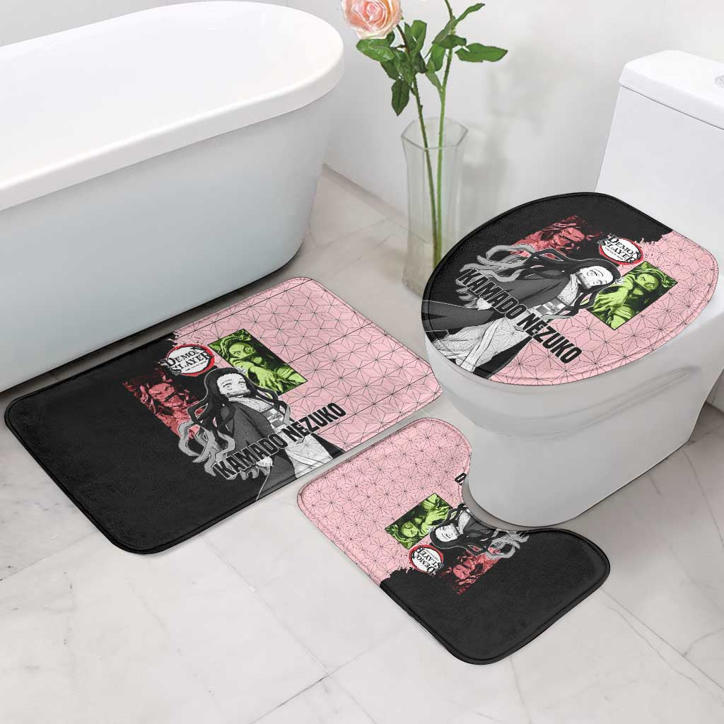 Nezuko Kamado from Demon Slayer Bathroom Set with Pink Pattern Kimono and Demon Form Flames Design - The Mazicc