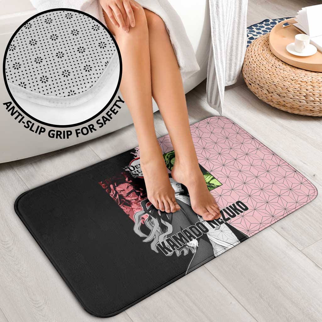 Nezuko Kamado from Demon Slayer Bathroom Set with Pink Pattern Kimono and Demon Form Flames Design - The Mazicc