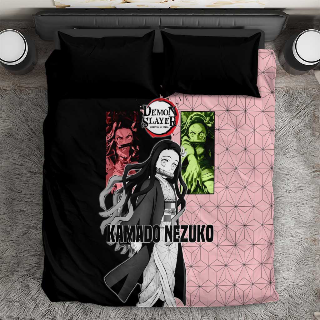 Nezuko Kamado from Demon Slayer Bedding Set with Pink Pattern Kimono and Demon Form Flames Design - The Mazicc