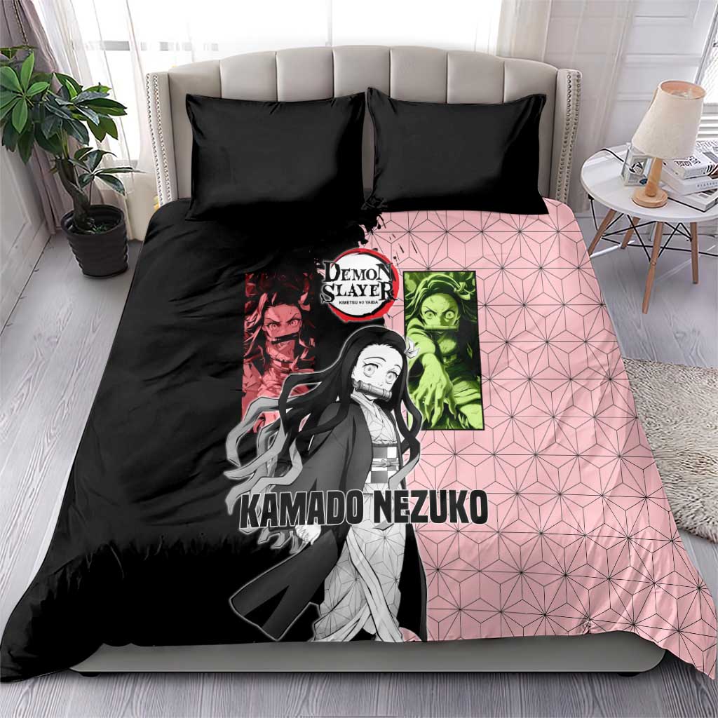 Nezuko Kamado from Demon Slayer Bedding Set with Pink Pattern Kimono and Demon Form Flames Design - The Mazicc