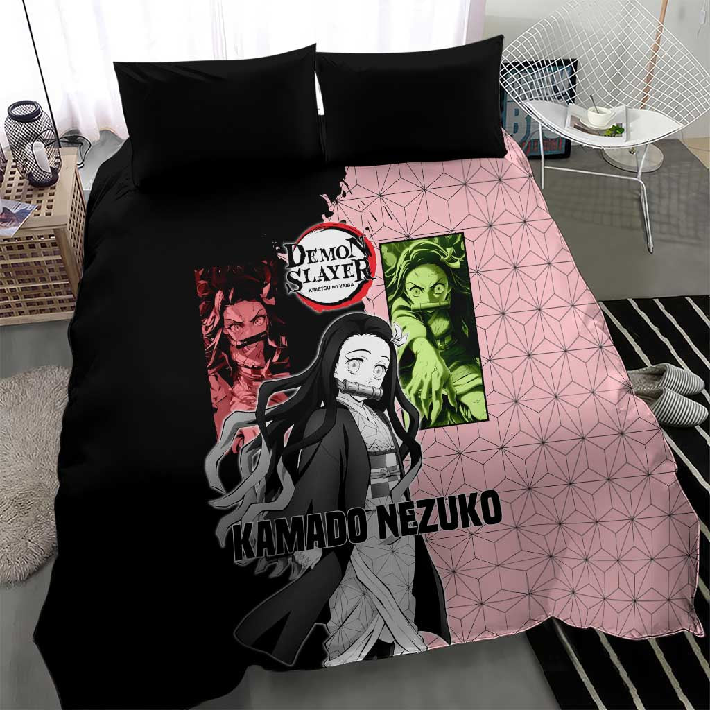 Nezuko Kamado from Demon Slayer Bedding Set with Pink Pattern Kimono and Demon Form Flames Design - The Mazicc