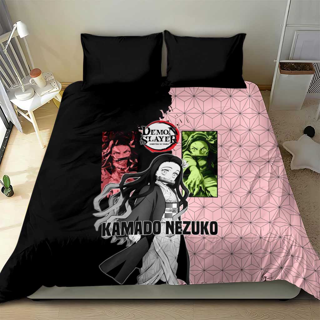 Nezuko Kamado from Demon Slayer Bedding Set with Pink Pattern Kimono and Demon Form Flames Design - The Mazicc