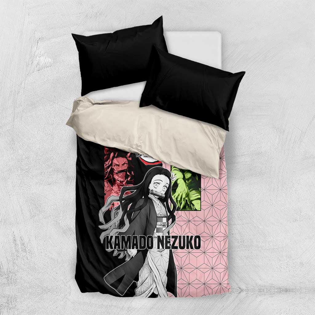 Nezuko Kamado from Demon Slayer Bedding Set with Pink Pattern Kimono and Demon Form Flames Design - The Mazicc