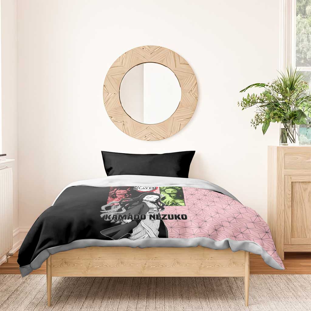 Nezuko Kamado from Demon Slayer Bedding Set with Pink Pattern Kimono and Demon Form Flames Design - The Mazicc