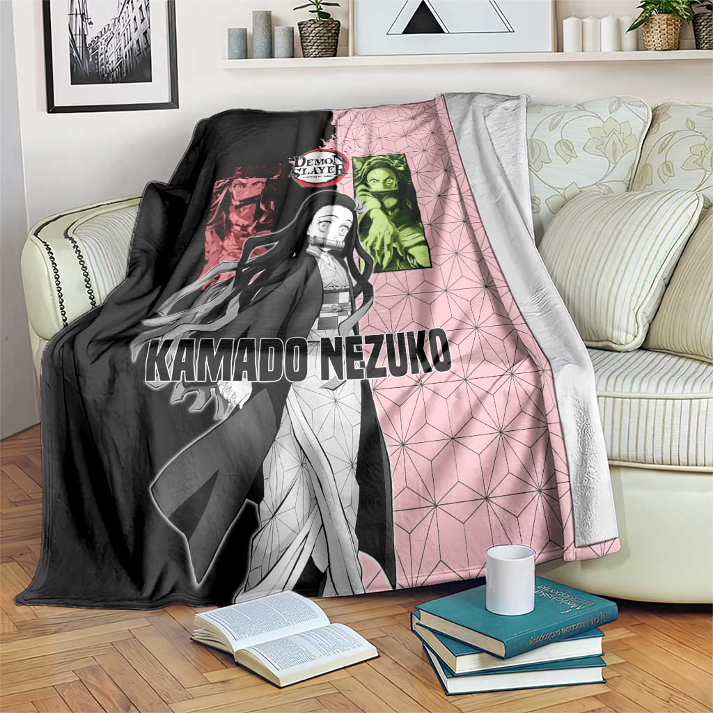 Nezuko Kamado from Demon Slayer Blanket with Pink Pattern Kimono and Demon Form Flames Design - The Mazicc
