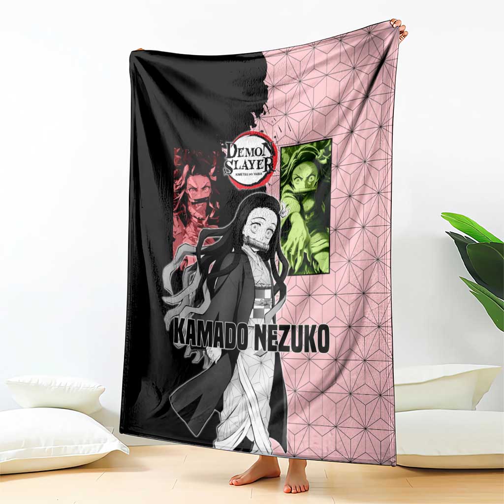 Nezuko Kamado from Demon Slayer Blanket with Pink Pattern Kimono and Demon Form Flames Design - The Mazicc