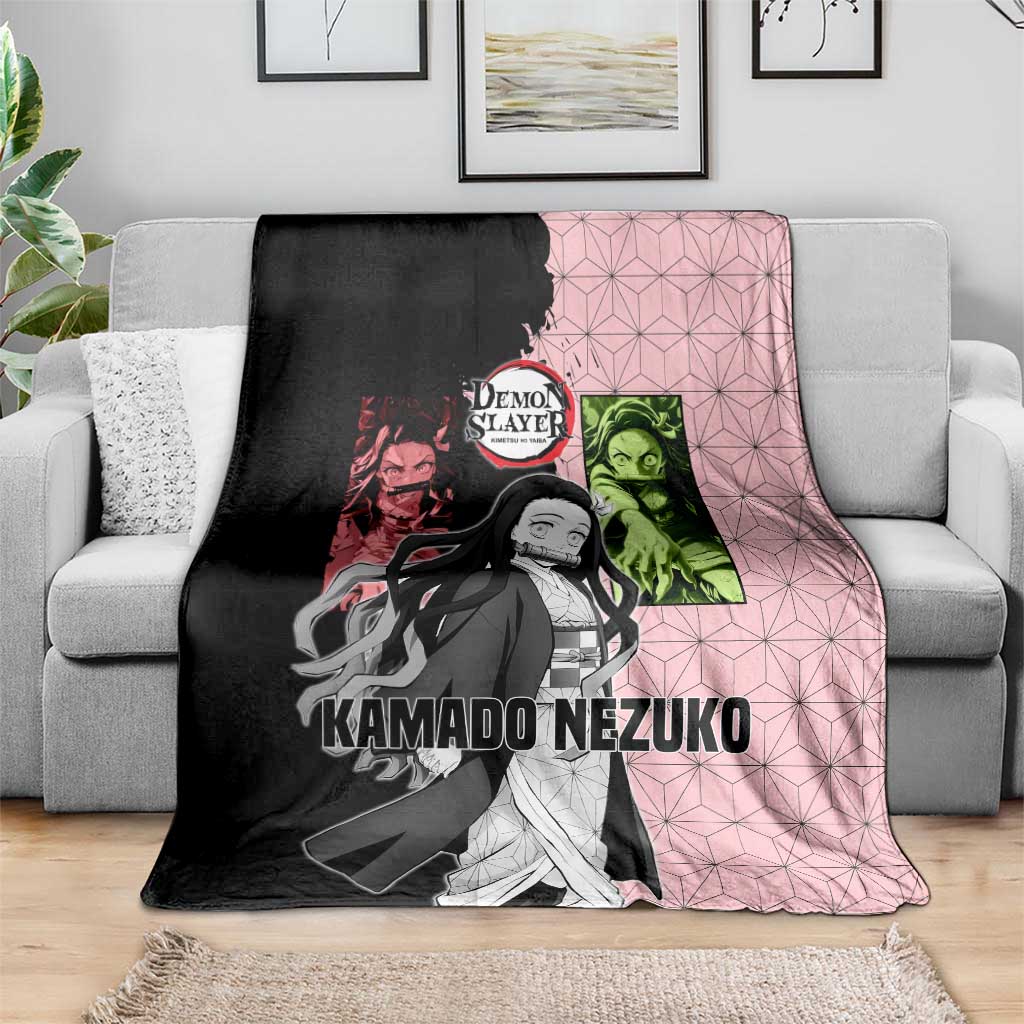 Nezuko Kamado from Demon Slayer Blanket with Pink Pattern Kimono and Demon Form Flames Design - The Mazicc