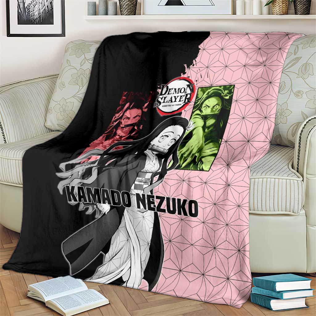 Nezuko Kamado from Demon Slayer Blanket with Pink Pattern Kimono and Demon Form Flames Design - The Mazicc