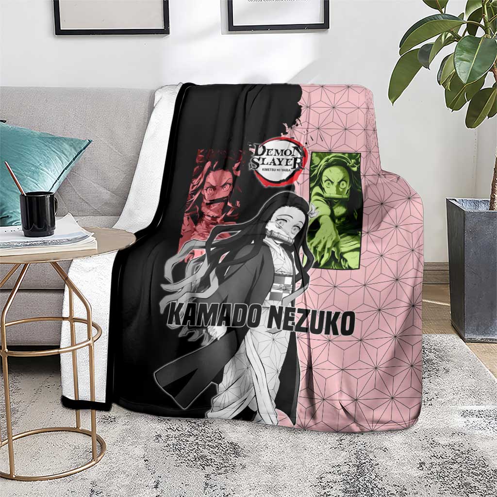 Nezuko Kamado from Demon Slayer Blanket with Pink Pattern Kimono and Demon Form Flames Design - The Mazicc