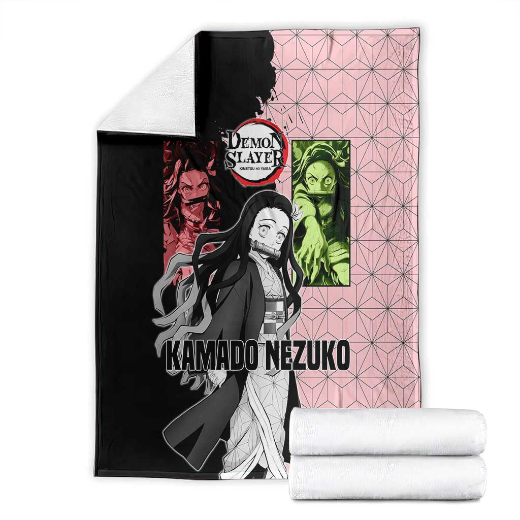 Nezuko Kamado from Demon Slayer Blanket with Pink Pattern Kimono and Demon Form Flames Design - The Mazicc
