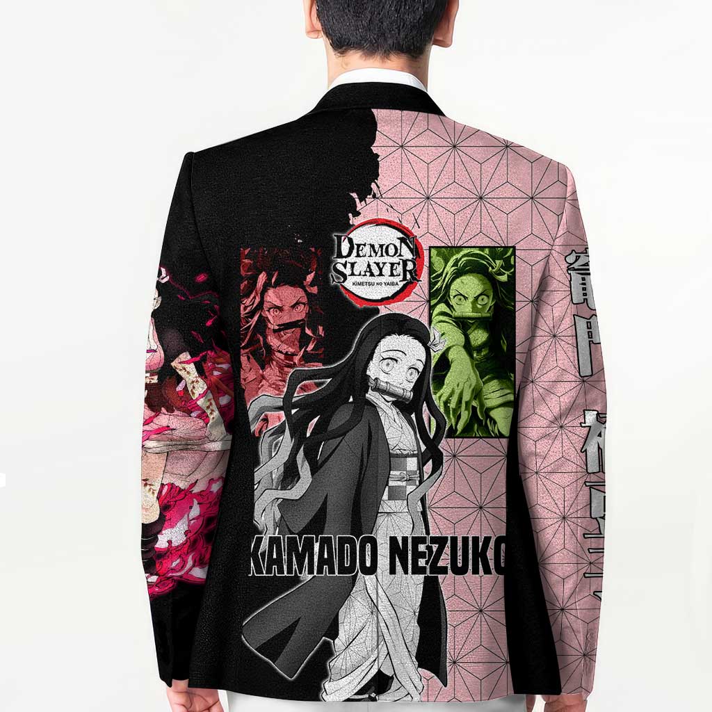 Nezuko Kamado from Demon Slayer Blazer with Pink Pattern Kimono and Demon Form Flames Design - The Mazicc