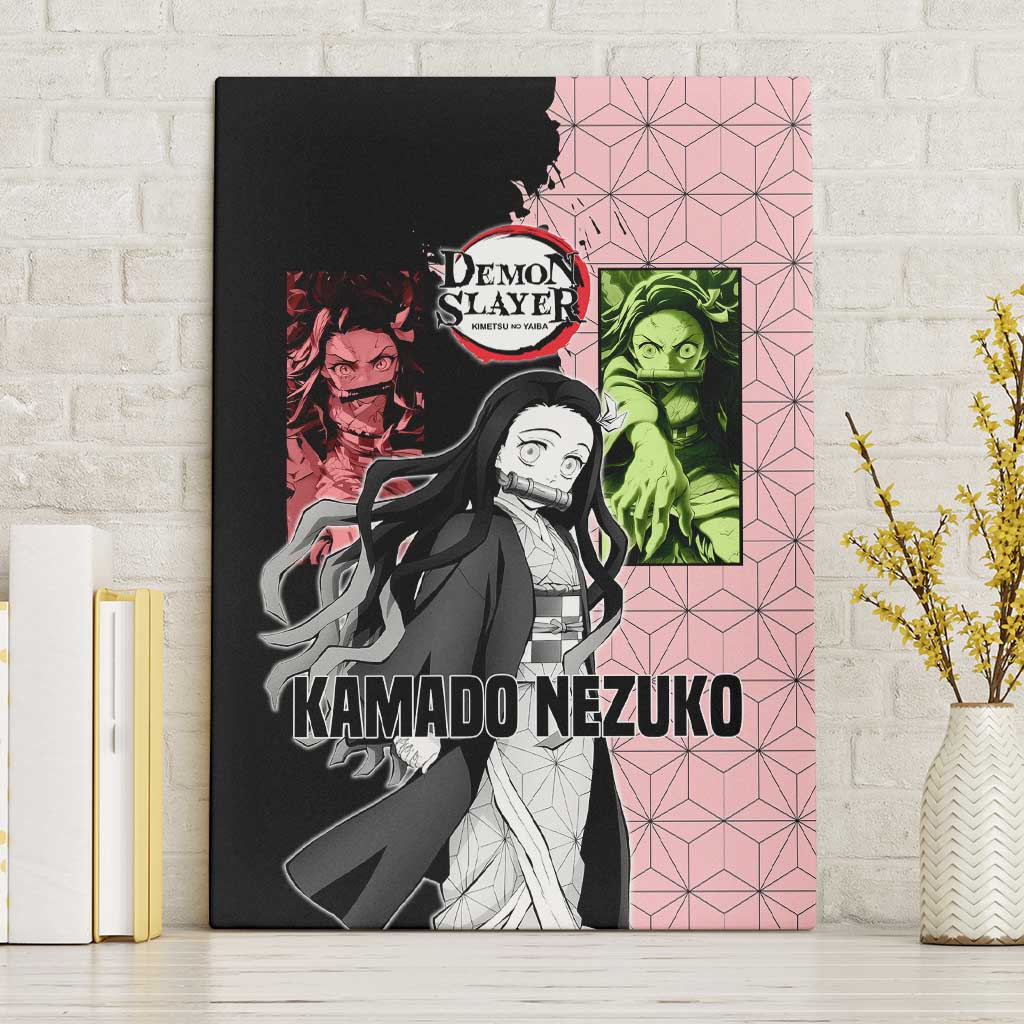 Nezuko Kamado from Demon Slayer Canvas Wall Art with Pink Pattern Kimono and Demon Form Flames Design - The Mazicc