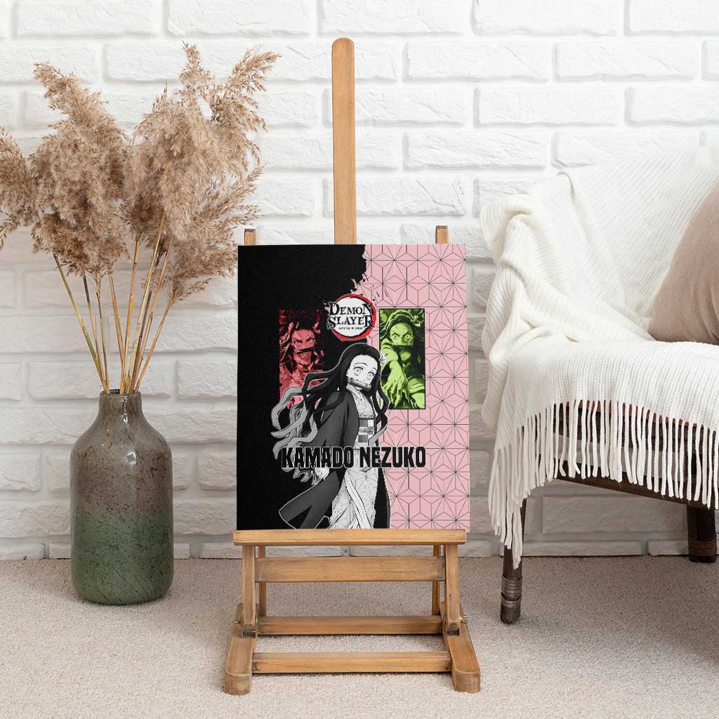 Nezuko Kamado from Demon Slayer Canvas Wall Art with Pink Pattern Kimono and Demon Form Flames Design - The Mazicc