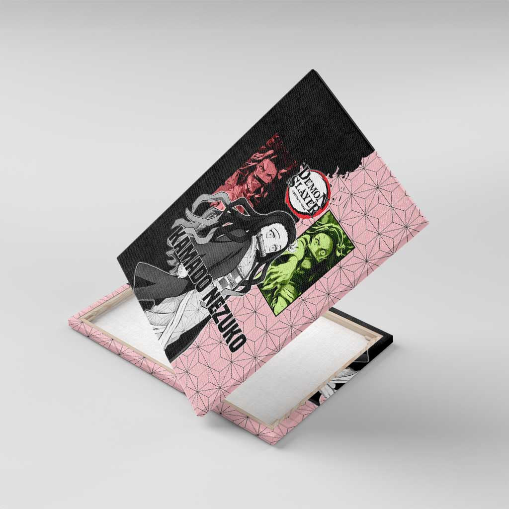 Nezuko Kamado from Demon Slayer Canvas Wall Art with Pink Pattern Kimono and Demon Form Flames Design - The Mazicc
