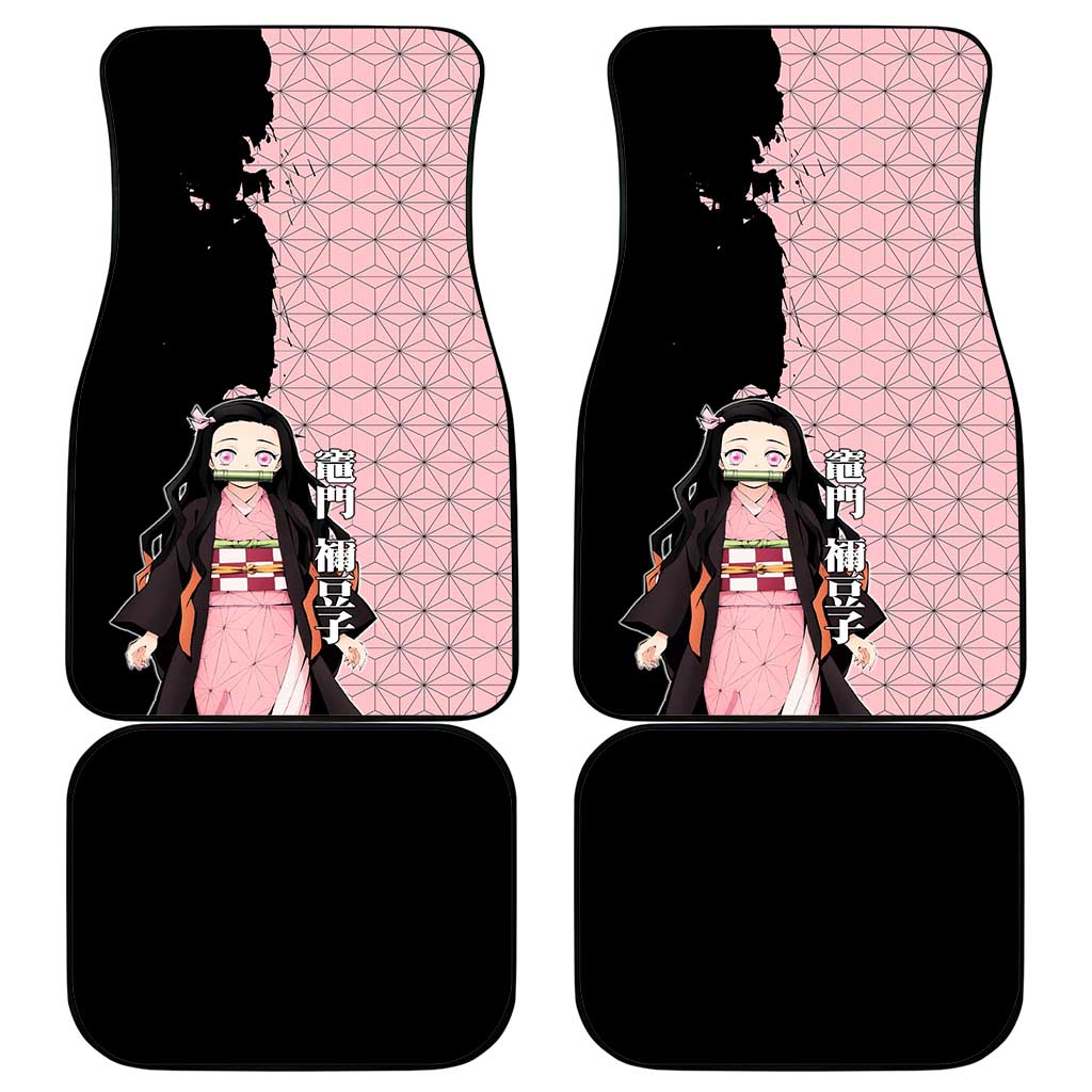Nezuko Kamado from Demon Slayer Car Mats with Pink Pattern Kimono and Demon Form Flames Design - The Mazicc