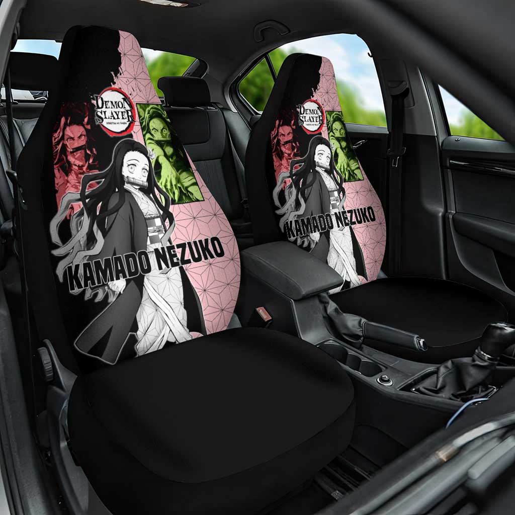 Nezuko Kamado from Demon Slayer Car Seat Cover with Pink Pattern Kimono and Demon Form Flames Design - The Mazicc