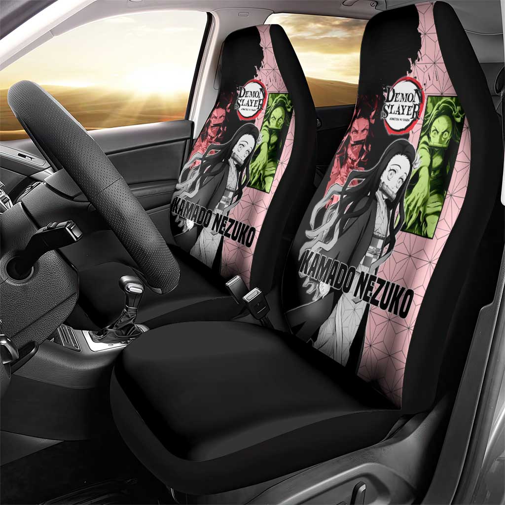 Nezuko Kamado from Demon Slayer Car Seat Cover with Pink Pattern Kimono and Demon Form Flames Design - The Mazicc