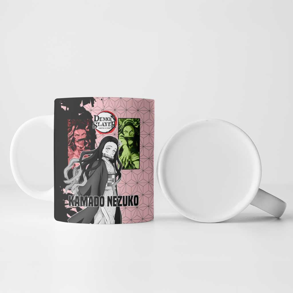 Nezuko Kamado from Demon Slayer Ceramic Mug with Pink Pattern Kimono and Demon Form Flames Design - The Mazicc