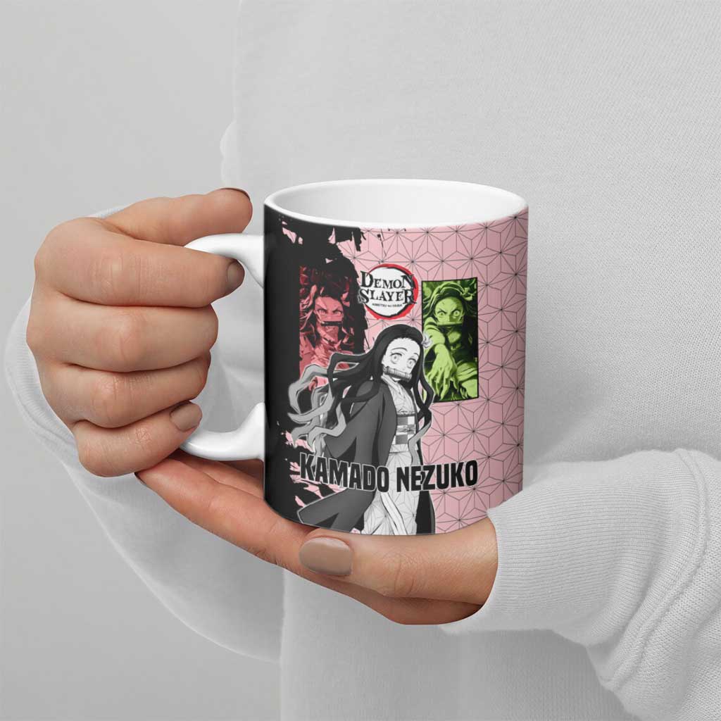 Nezuko Kamado from Demon Slayer Ceramic Mug with Pink Pattern Kimono and Demon Form Flames Design - The Mazicc