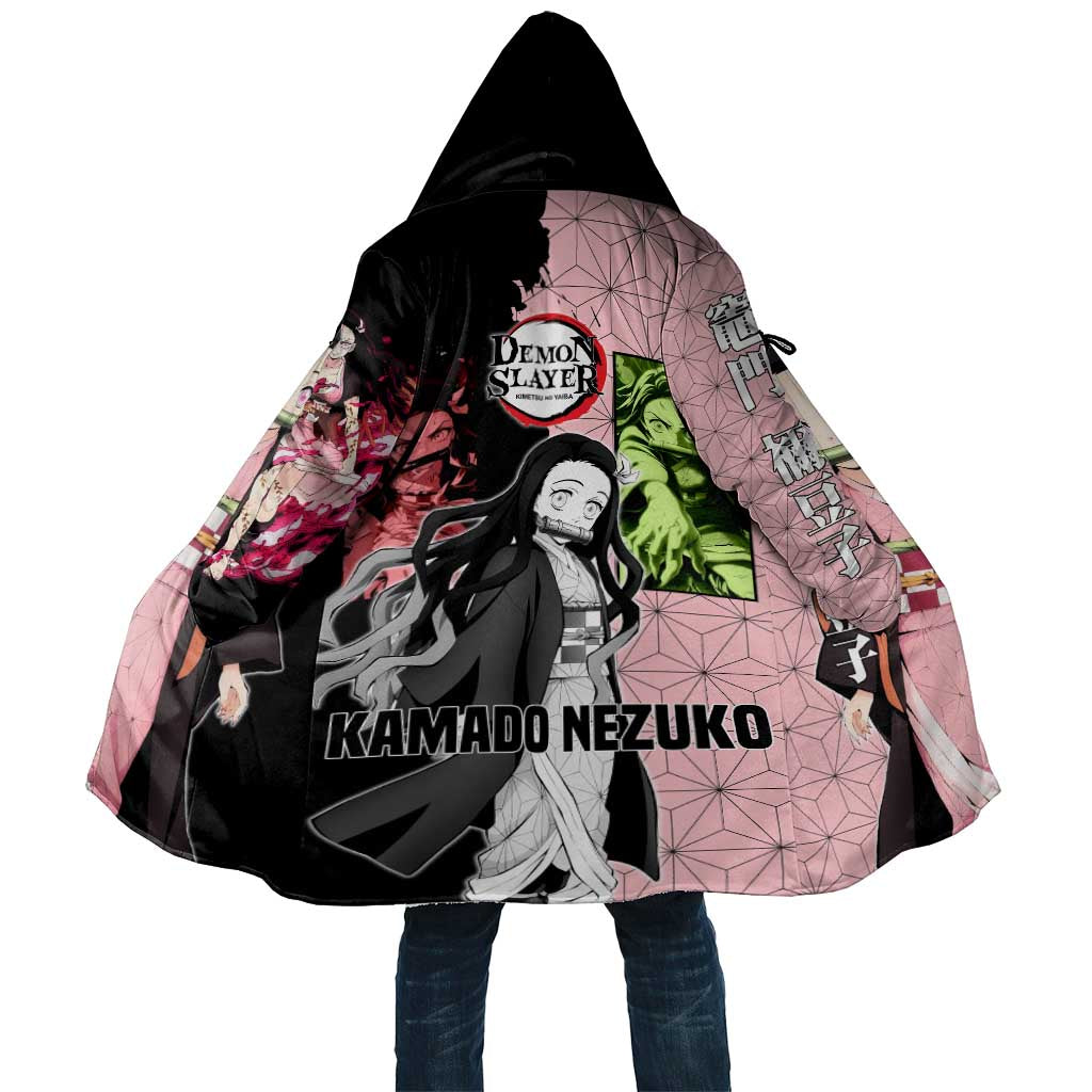 Nezuko Kamado from Demon Slayer Cloak with Pink Pattern Kimono and Demon Form Flames Design - The Mazicc