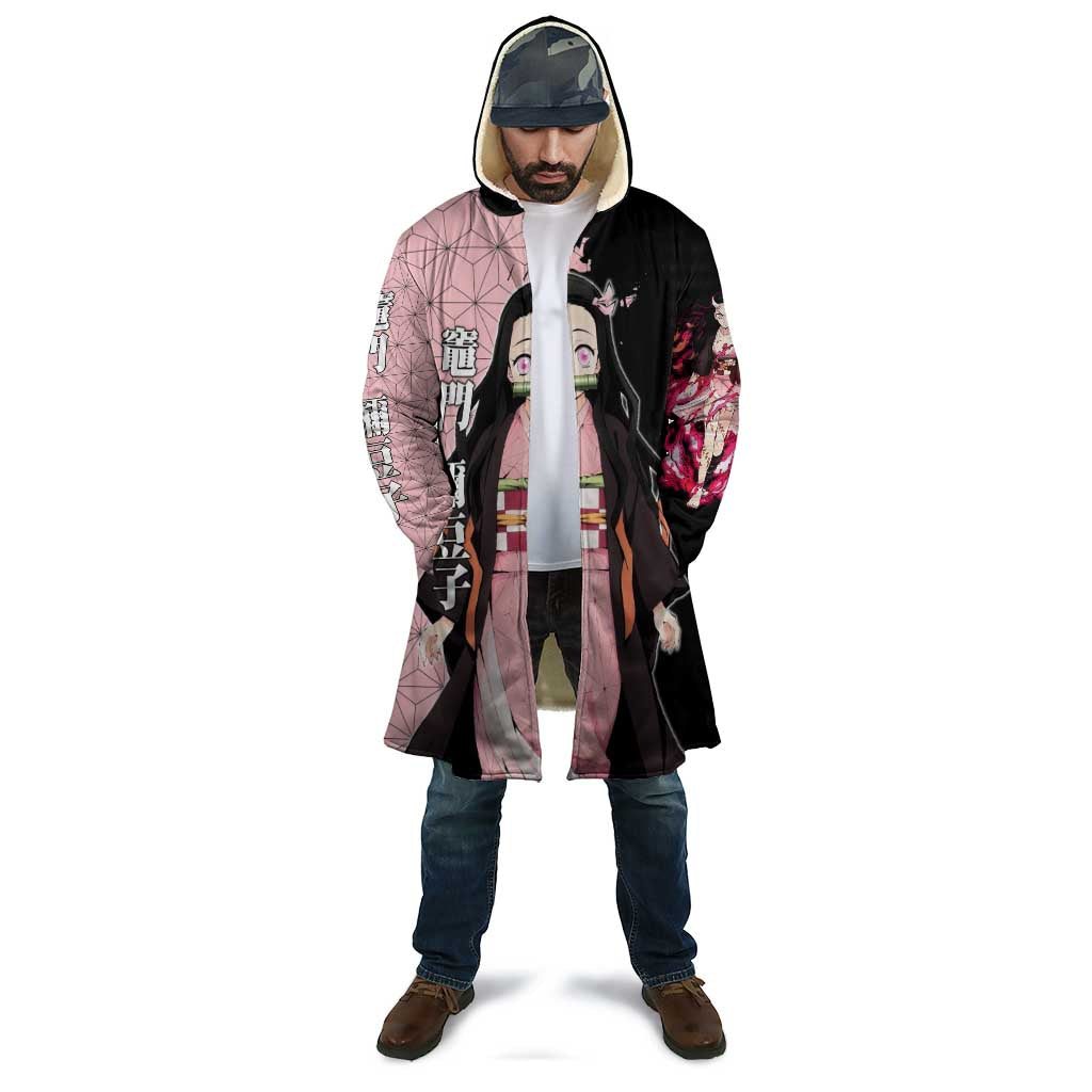 Nezuko Kamado from Demon Slayer Cloak with Pink Pattern Kimono and Demon Form Flames Design - The Mazicc