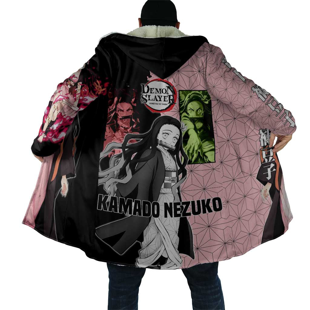 Nezuko Kamado from Demon Slayer Cloak with Pink Pattern Kimono and Demon Form Flames Design - The Mazicc