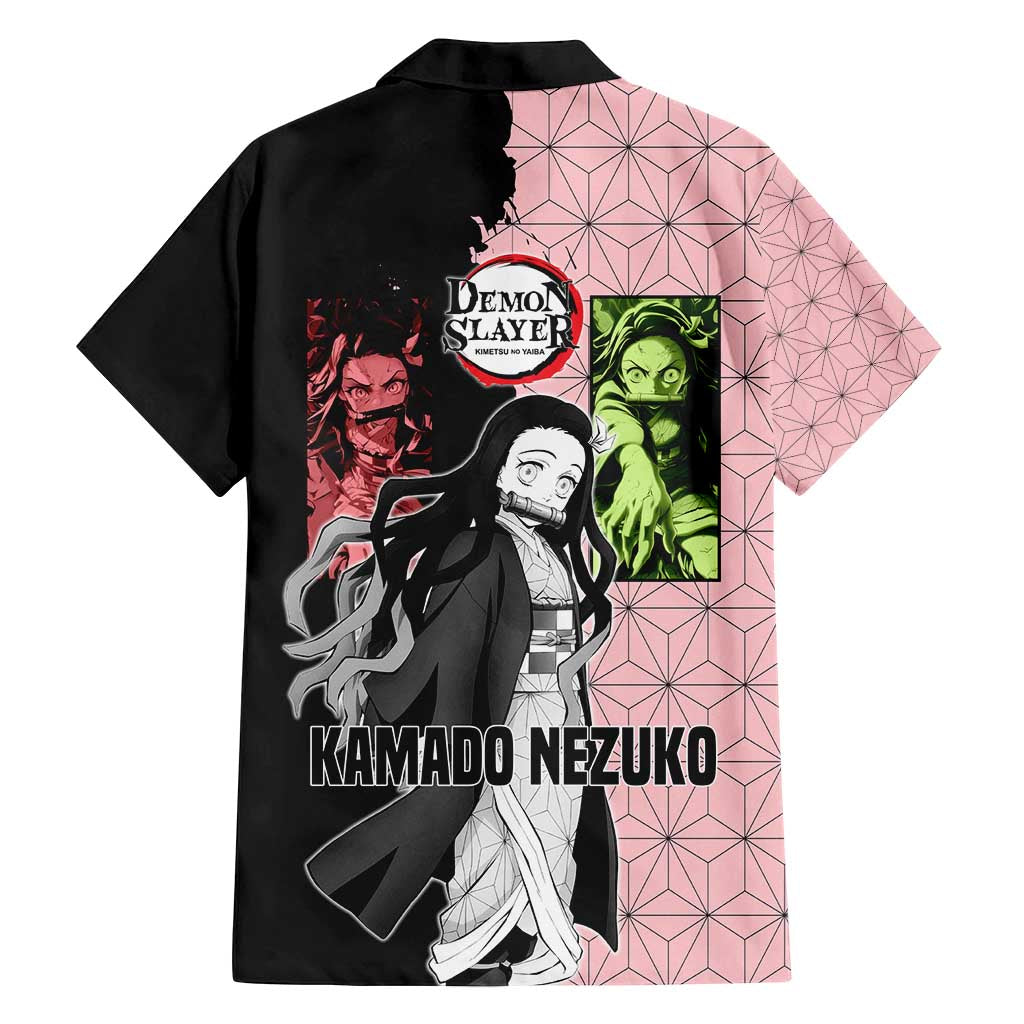 Nezuko Kamado from Demon Slayer Family Matching Long Sleeve Bodycon Dress and Hawaiian Shirt with Pink Pattern Kimono and Demon Form Flames Design - The Mazicc