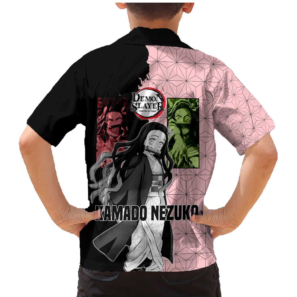 Nezuko Kamado from Demon Slayer Family Matching Mermaid Dress and Hawaiian Shirt with Pink Pattern Kimono and Demon Form Flames Design - The Mazicc