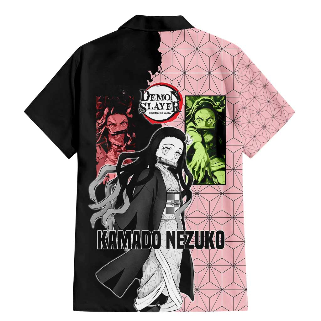 Nezuko Kamado from Demon Slayer Family Matching Mermaid Dress and Hawaiian Shirt with Pink Pattern Kimono and Demon Form Flames Design - The Mazicc