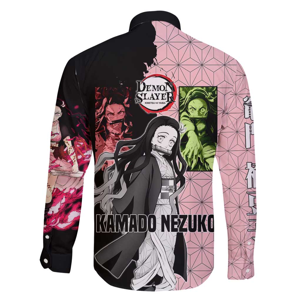Nezuko Kamado from Demon Slayer Family Matching Short Sleeve Bodycon Dress and Hawaiian Shirt with Pink Pattern Kimono and Demon Form Flames Design - The Mazicc