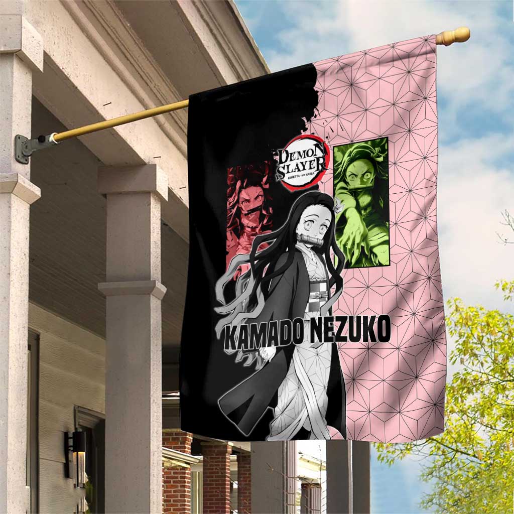 Nezuko Kamado from Demon Slayer Garden Flag with Pink Pattern Kimono and Demon Form Flames Design - The Mazicc