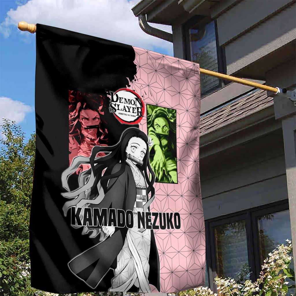 Nezuko Kamado from Demon Slayer Garden Flag with Pink Pattern Kimono and Demon Form Flames Design - The Mazicc