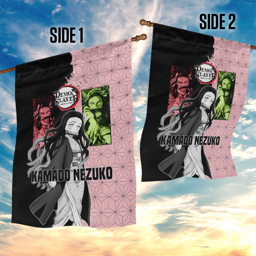Nezuko Kamado from Demon Slayer Garden Flag with Pink Pattern Kimono and Demon Form Flames Design - The Mazicc