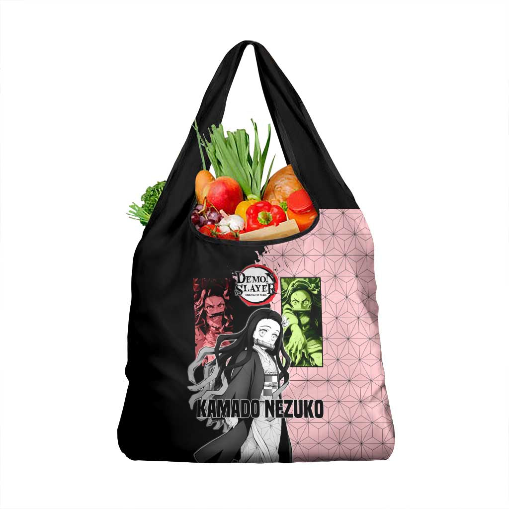 Nezuko Kamado from Demon Slayer Grocery Bag with Pink Pattern Kimono and Demon Form Flames Design - The Mazicc