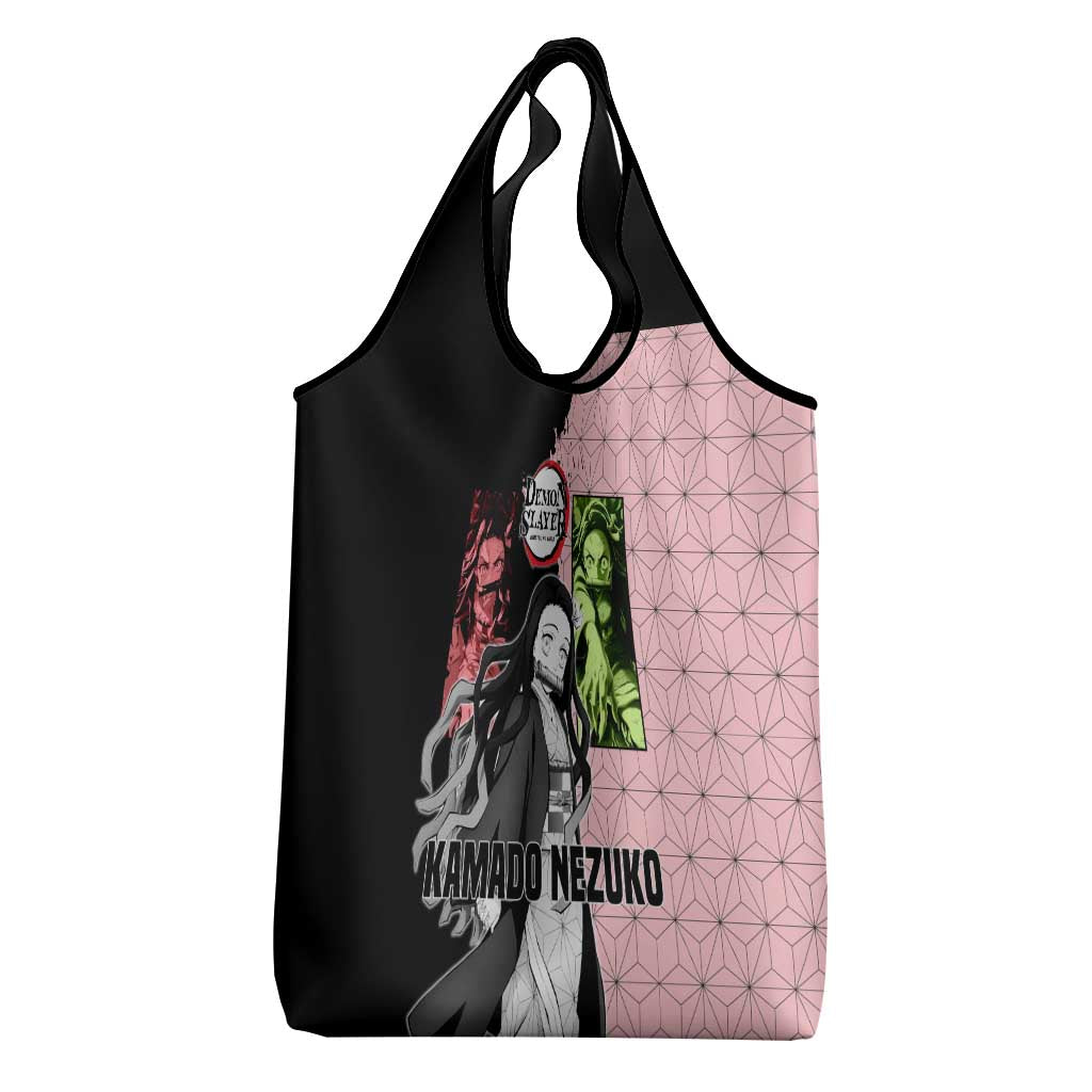 Nezuko Kamado from Demon Slayer Grocery Bag with Pink Pattern Kimono and Demon Form Flames Design - The Mazicc
