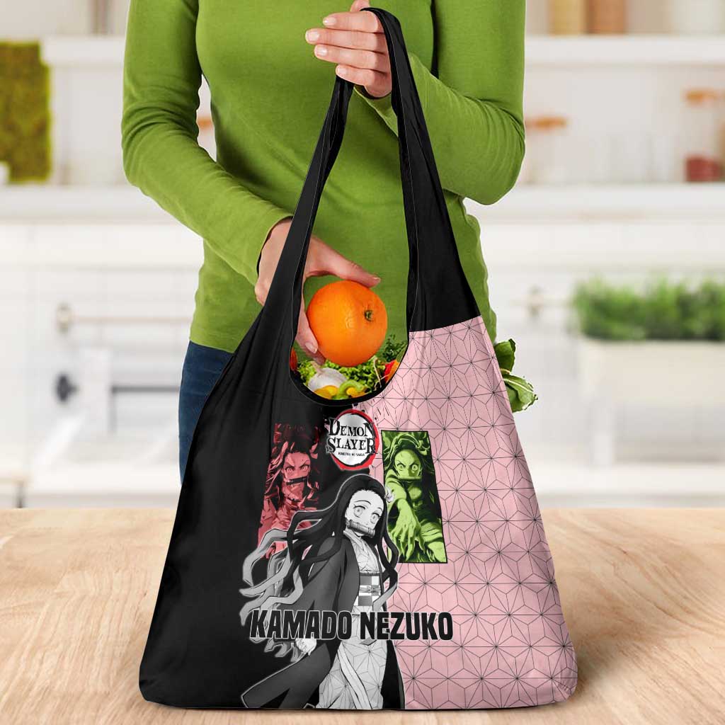 Nezuko Kamado from Demon Slayer Grocery Bag with Pink Pattern Kimono and Demon Form Flames Design - The Mazicc