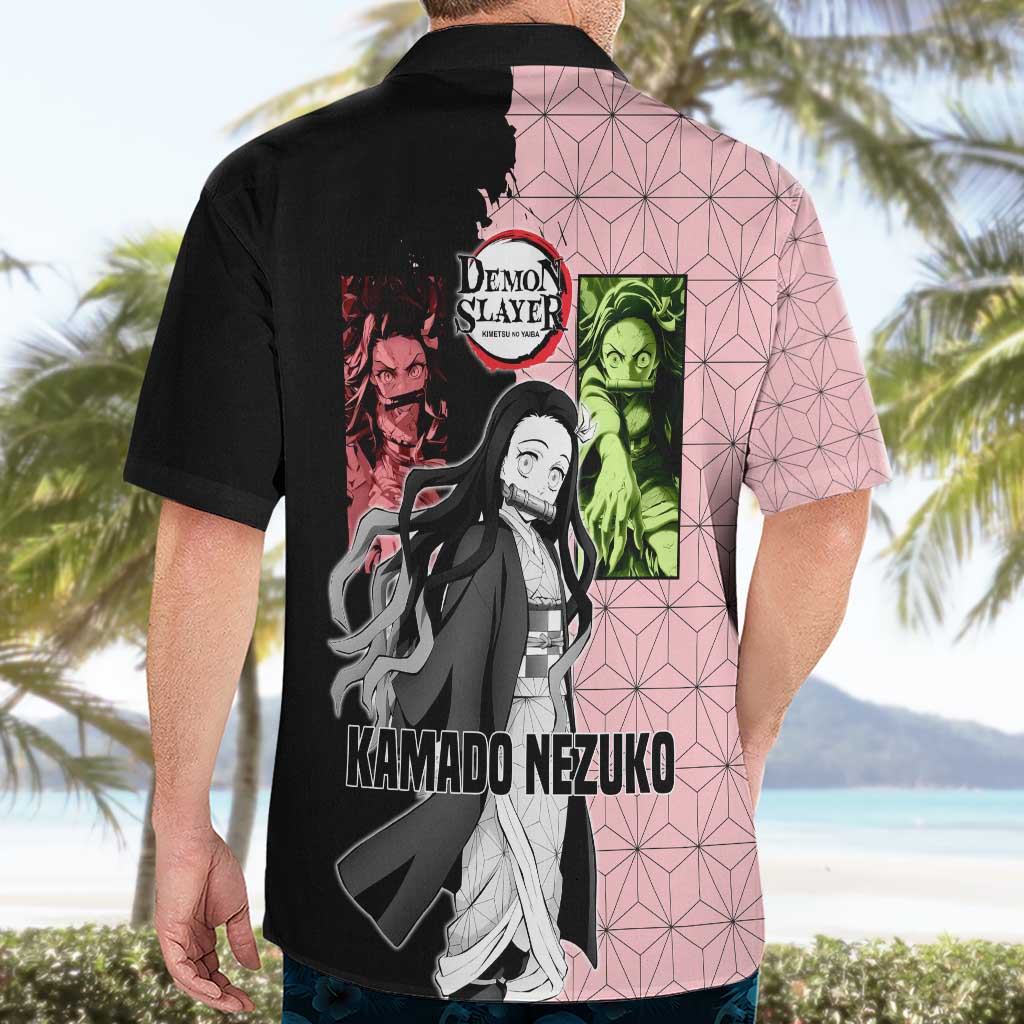 Nezuko Kamado from Demon Slayer Hawaiian Shirt with Pink Pattern Kimono and Demon Form Flames Design - The Mazicc
