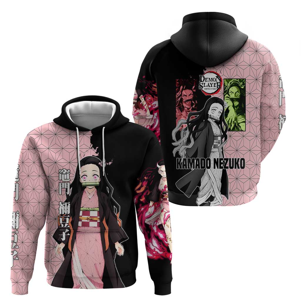 Nezuko Kamado from Demon Slayer Hoodie with Pink Pattern Kimono and Demon Form Flames Design - The Mazicc