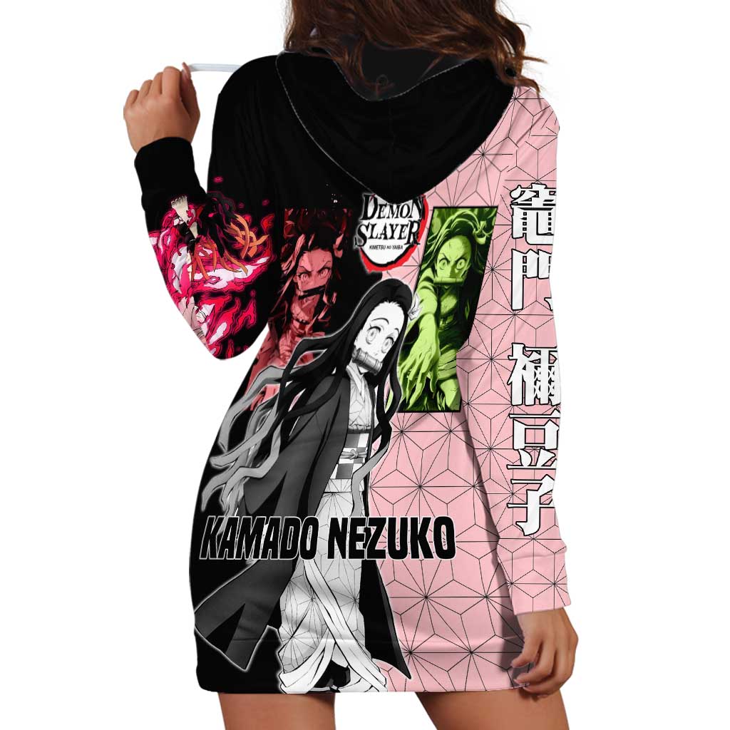 Nezuko Kamado from Demon Slayer Hoodie Dress with Pink Pattern Kimono and Demon Form Flames Design - The Mazicc