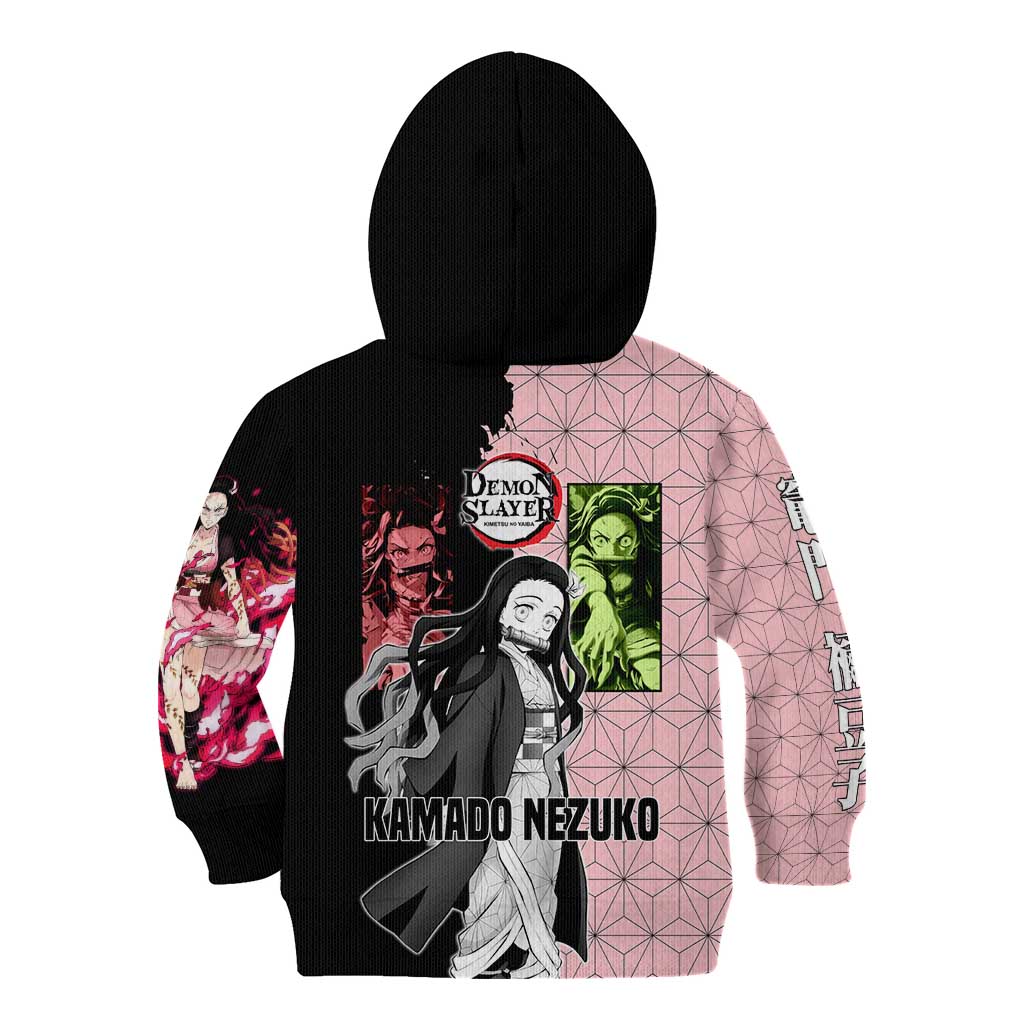 Nezuko Kamado from Demon Slayer Kid Hoodie with Pink Pattern Kimono and Demon Form Flames Design - The Mazicc
